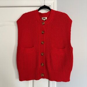 FRNCH Red Button-Up Sleeveless Sweater Cardigan